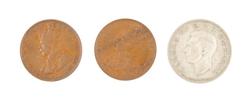 Two Australian Pennies and a NZ Half Crown