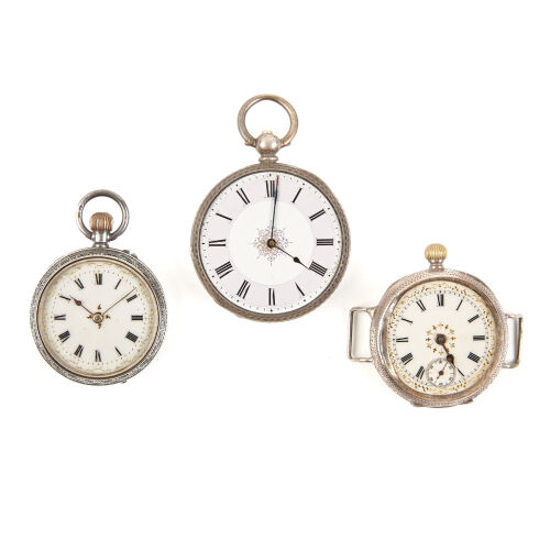 Three Vintage Swiss Silver Cased Pendant Watches 1890 - 1910