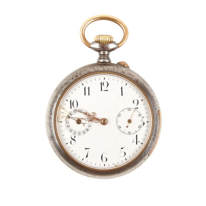 A late 19th Century Swiss Keyless 1/4 Repeating Gunmetal Cased Pocket Watch C.1900