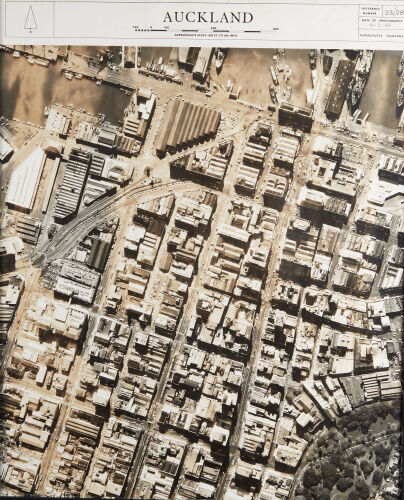 A 1968 Sepia Tone Aeriel Photograph of Auckland's Waterfront