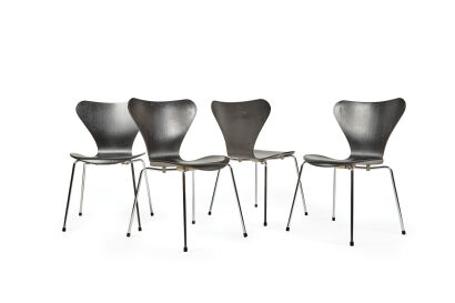 Four Arne Jacobsen Black 3107 Chairs