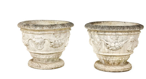 A Pair of Old Concrete Garden Urns