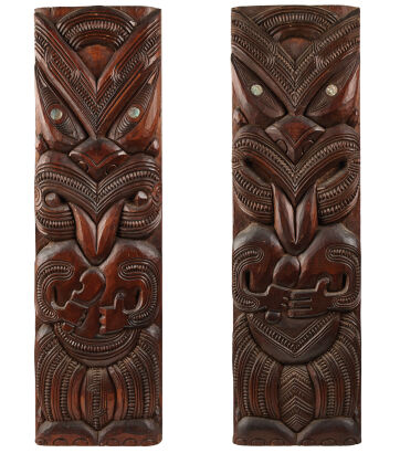 Two Maori Carved Pou Pou Panels