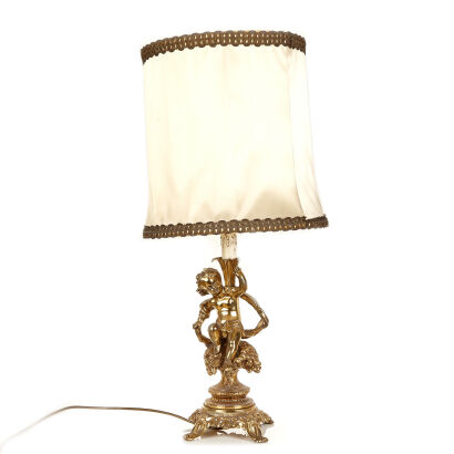 A French Style Brass Putti Lamp Base and Shade