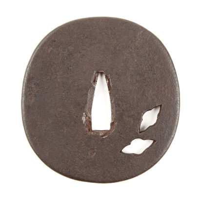 A Large Japanese Muromachi Oval Iron Tsuba 16th Century