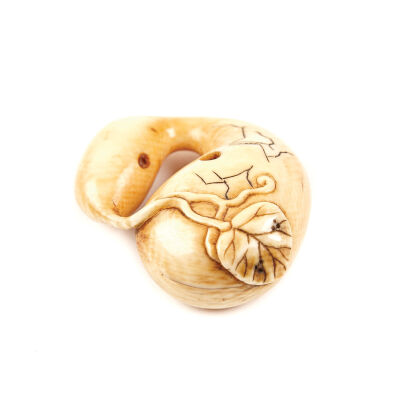 A Japanese 19th Century Carved Ivory Gourd Netsuke