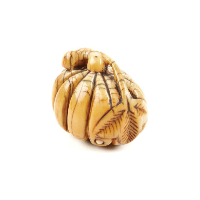 An Early-19th Century Edo Period Carved Ivory Pumpkin Netsuke