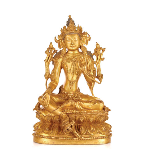 A Good and Finely Cast and Gilt 18th Century Sino/Tibetan Bronze Tantric Buddha Figure