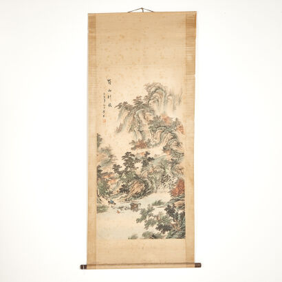 An Old Chinese Painting with Landscape Scene 
