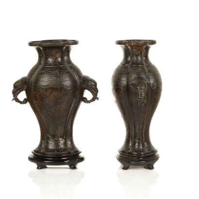 A pair of Late-19th Century/Early 20th Century Chinese Two Ears Bronze Vase