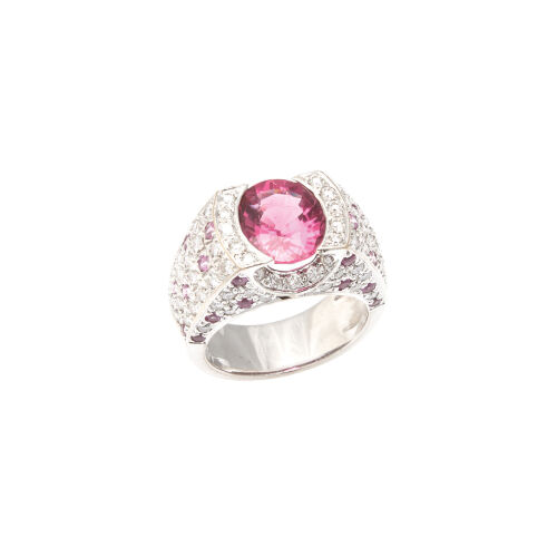 18ct White Gold Pink Tourmaline & Diamond Ring