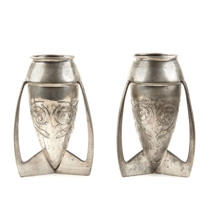 A Pair of English Pewter Art Nouveau Archibald Knox For Liberty Vases