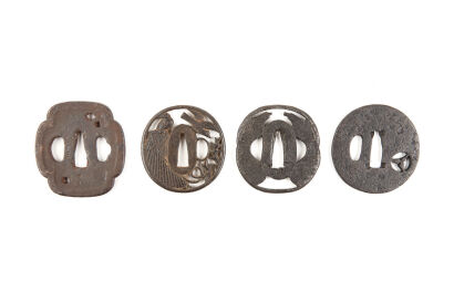 Four Early Japanese Iron Samurai Sword Tsuba 1550 - 1700