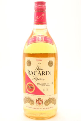 (1) Bacardi 151 Ron Superior Puerto Rican Rum,75% ABV, 750ml circa 1980s