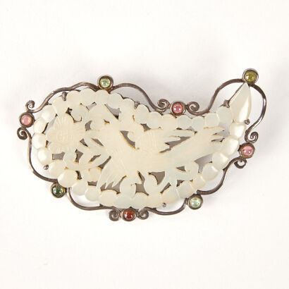A Chinese Jade and Crystal Brooch