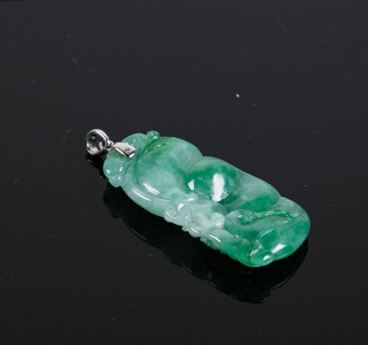 A Jadeite Carved Bat and Ruyi Pendant