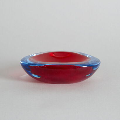 A Red and Blue Art Glass Ashtray