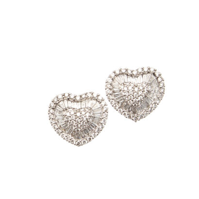 A Pair of 18ct White Gold Diamond Heart Earrings