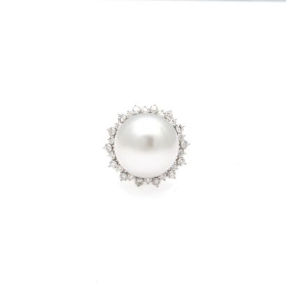 18ct White Gold South Sea Pearl and Diamond Ring