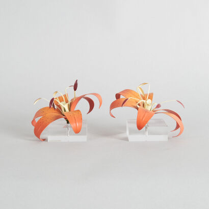 A Pair of Metal Tiger Lilly Candle Stick Holders by Lee Menichetti