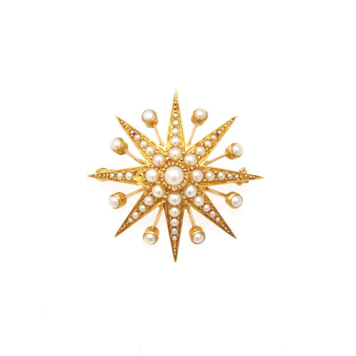 A Victorian Seed Pearl Starburst Brooch