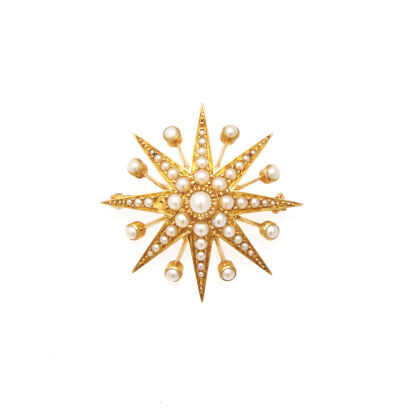 A Victorian Seed Pearl Starburst Brooch