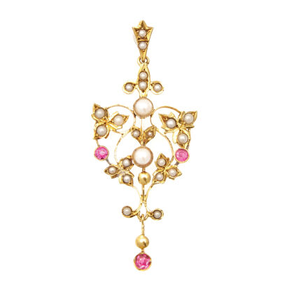 An Edwardian Ruby and Seed Pearl Pendant