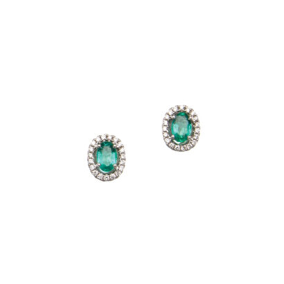 A Pair of 18ct White Gold Emerald and Diamond Cluster Earrings