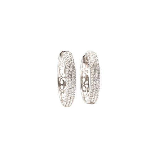 A Pair of 18ct White Gold Pave Diamond Hoop Earrings