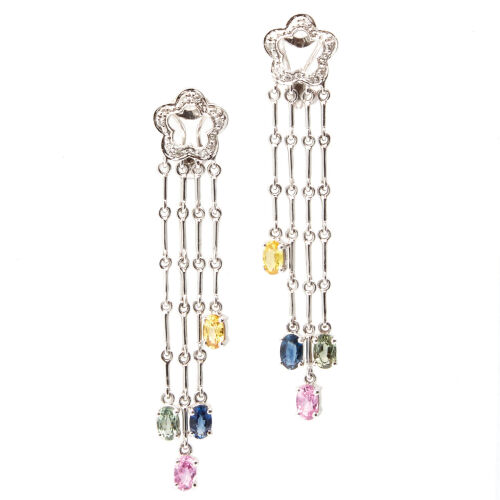 A Pair of 14ct White Gold Diamond and Fancy coloured Sapphire Earrings