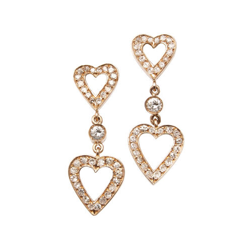 A Pair of Diamond Heart Shaped Drop Earrings 