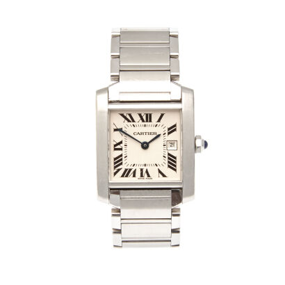 A Stainless Steel Cartier Tank Wristwatch 