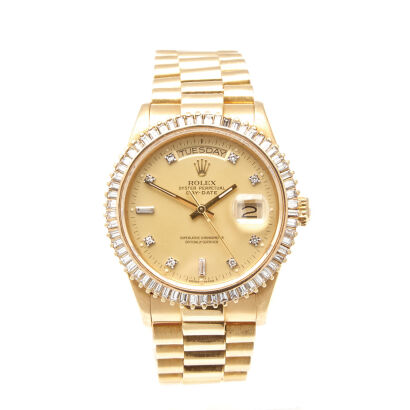 A Gold and Diamond Rolex Oyster Perpetual Day-Date Wristwatch