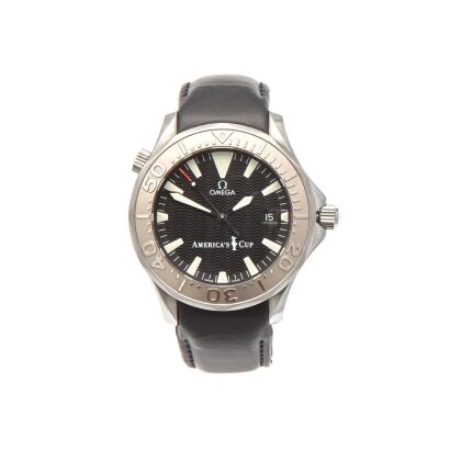 A Stainless Steel and Gold Omega America's Cup Edition Seamaster Wristwatch