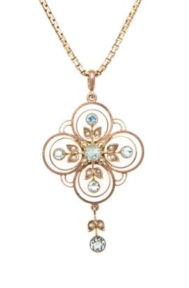 An Edwardian Aquamarine and Seed Pearl Pendant on Chain 