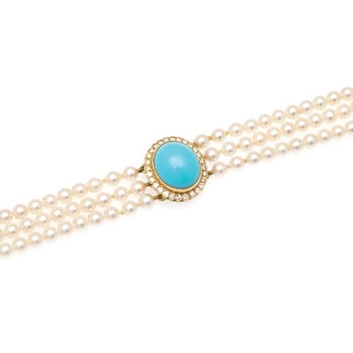 18ct Turquoise, Pearl and Diamond Choker