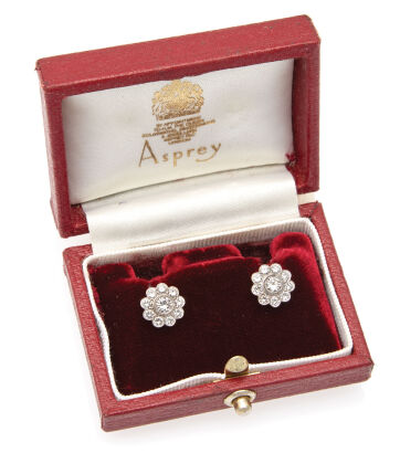 A Pair of Diamond Flower Earrings Attributed to Asprey