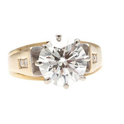 18ct Yellow and White Gold 3.68ct Solitaire Diamond Ring