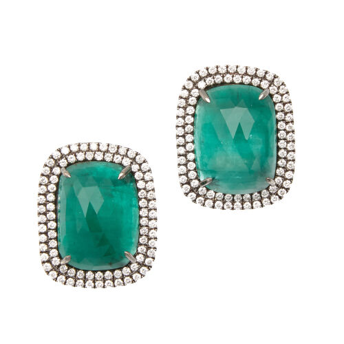 A Pair of 18ct White Gold Emerald and Diamond Earrings