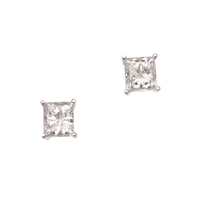 A Pair of 18ct White Gold 2.06ct Princess Cut Diamond Earrings