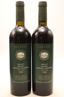 (2) 1998 Esk Valley Winemakers Reserve Merlot Cabernet Sauvignon Cabernet Franc, Gimblett Gravels