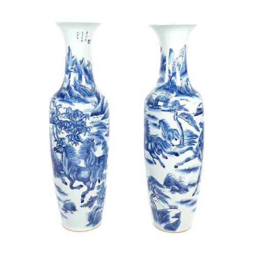 Two Large Chinese Blue and White Porcelain Floor Vases