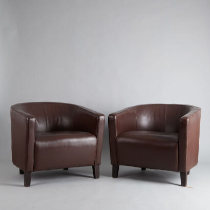 A Pair of Leather Italian Armchairs