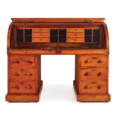 A Victorian Cylinder Topped Twin Pedestal Desk