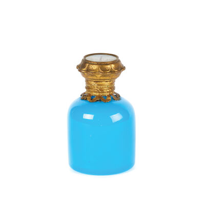 A French Blue Opaline Glass Souvenir Scent Perfume Bottle