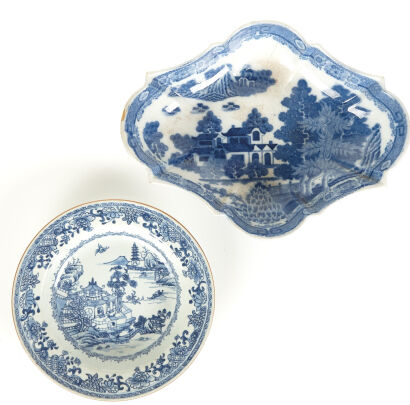 Two Blue and White Export Dishes