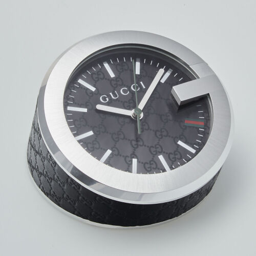Gucci G-Clock Steel and Leather Desk Clock