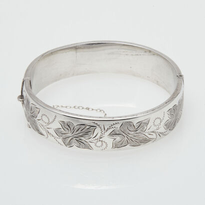 Wide Vintage Silver Bangle