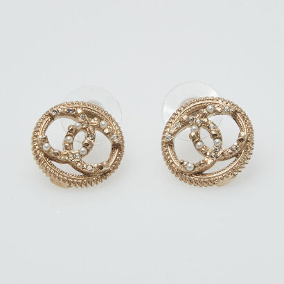 Chanel Faux Pearl CC Logo Stud Earrings