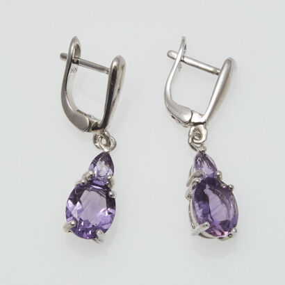 Silver Amethyst Drop Earrings